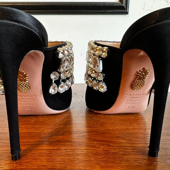 Aquazzura Gem Palace crystal black satin mules size 39.5 US 9.5 Excellent cond. - Picture 4 of 6